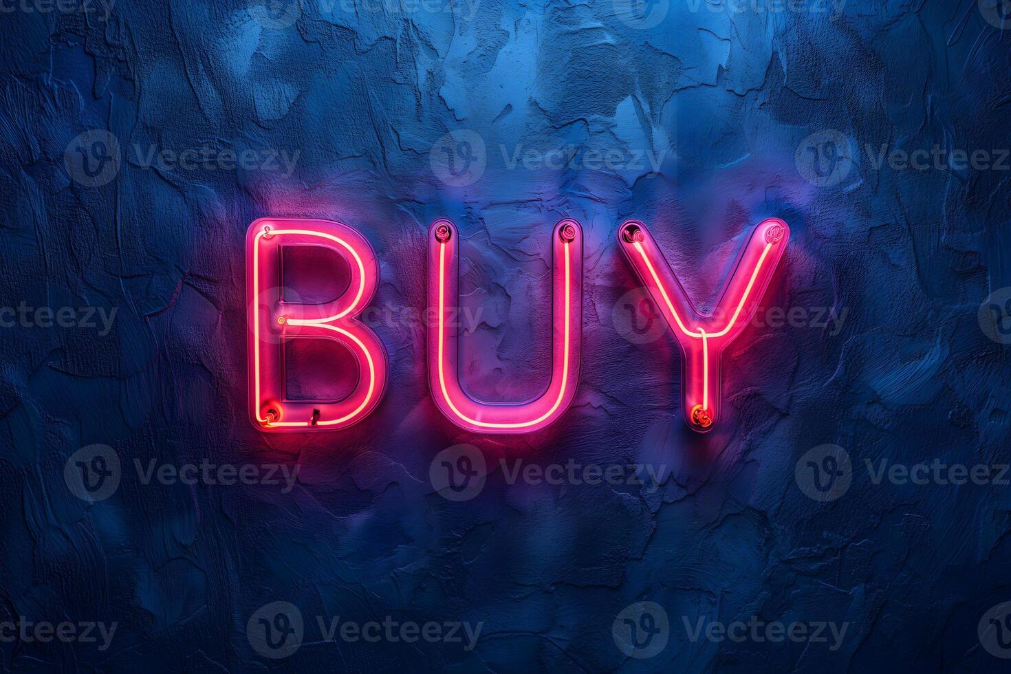 AI Generated Neon inscription buy on dark shabby wall photo