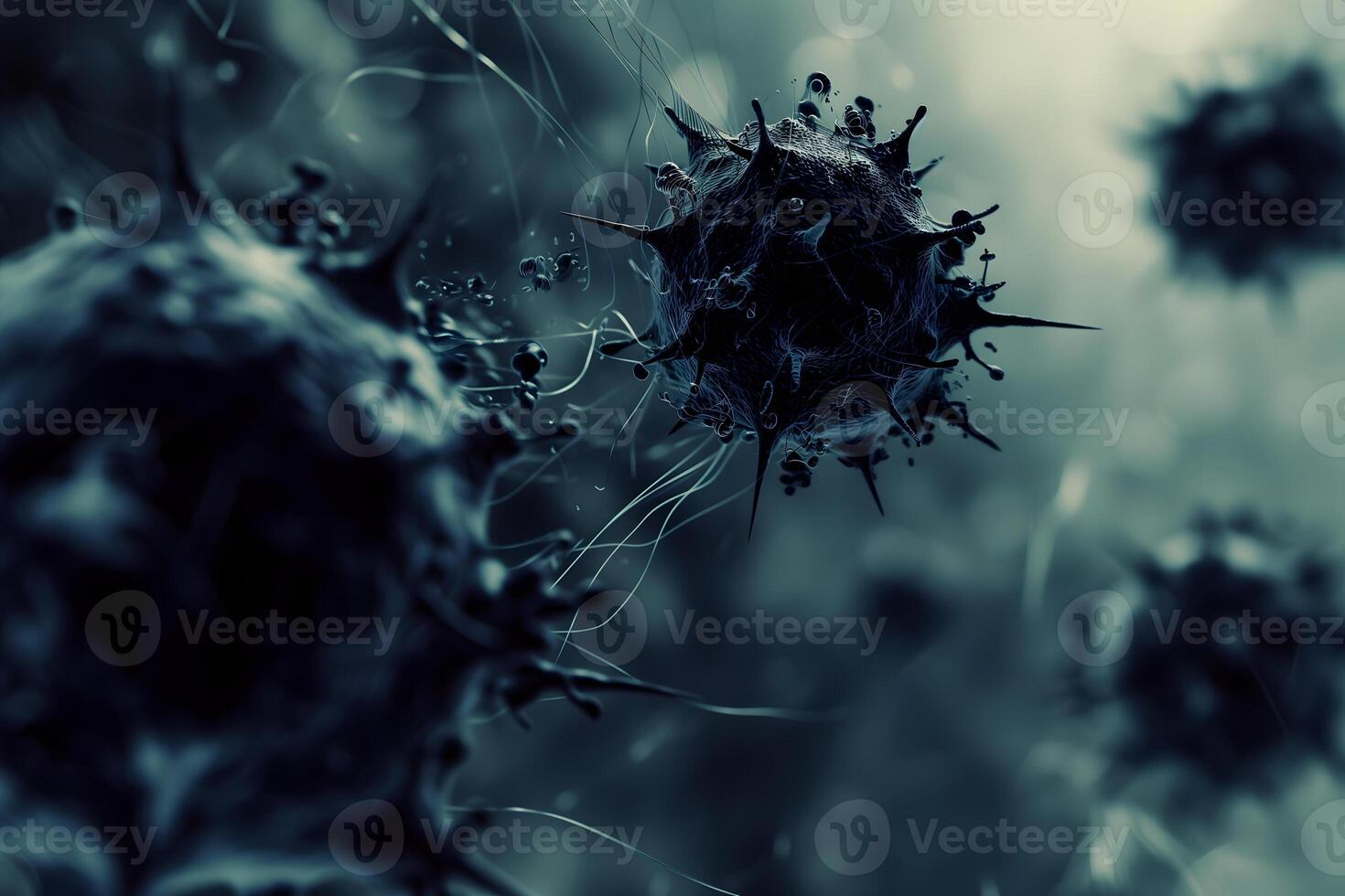 AI Generated many black coronaviruses micro scene background photo