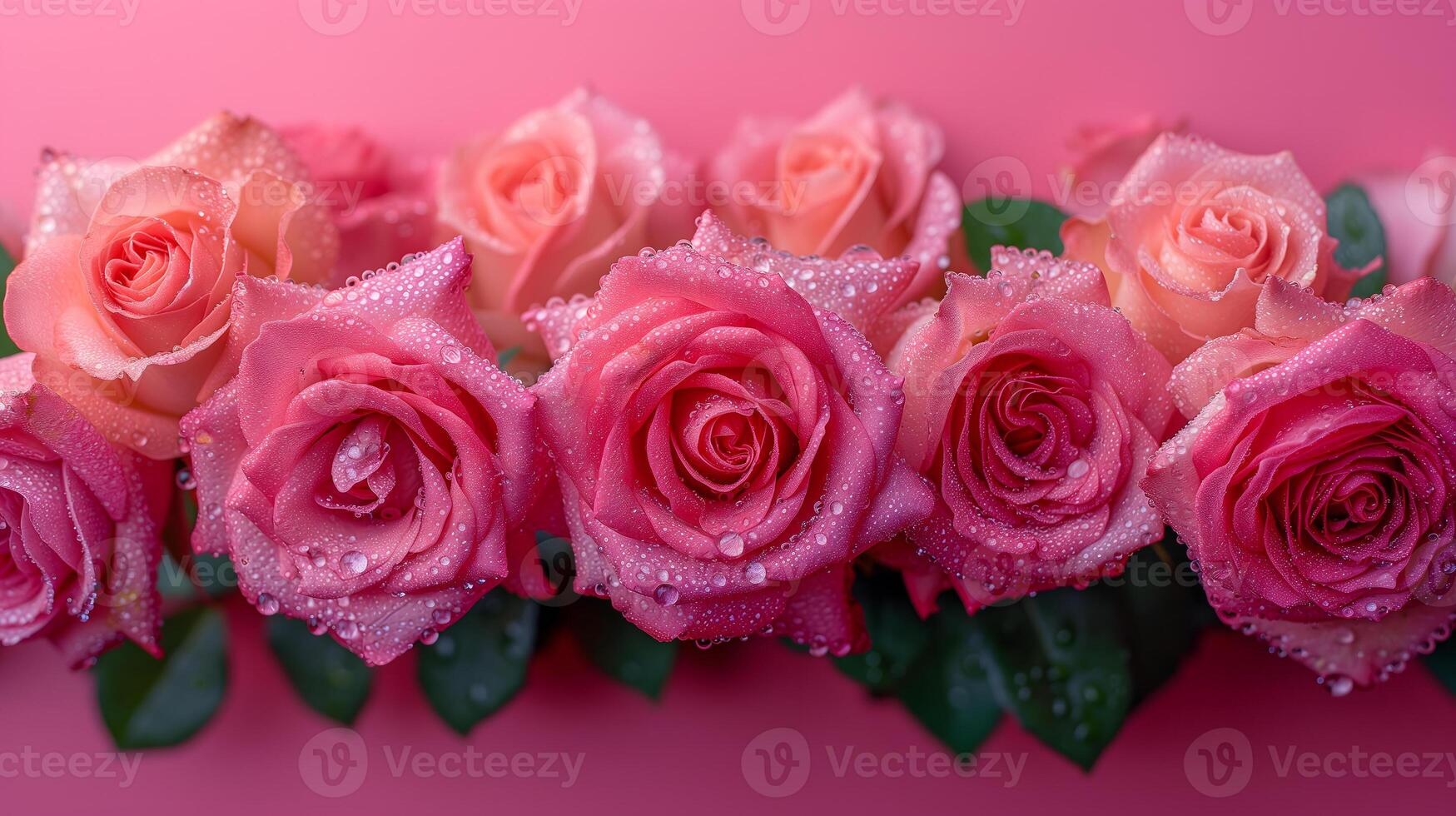 ai generado un lozano ramo de flores de rosas con Rocío gotas foto