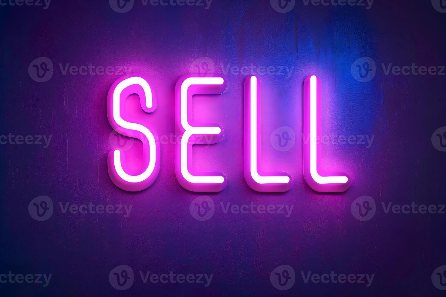 AI Generated neon inscription word sell on dark shabby wall photo