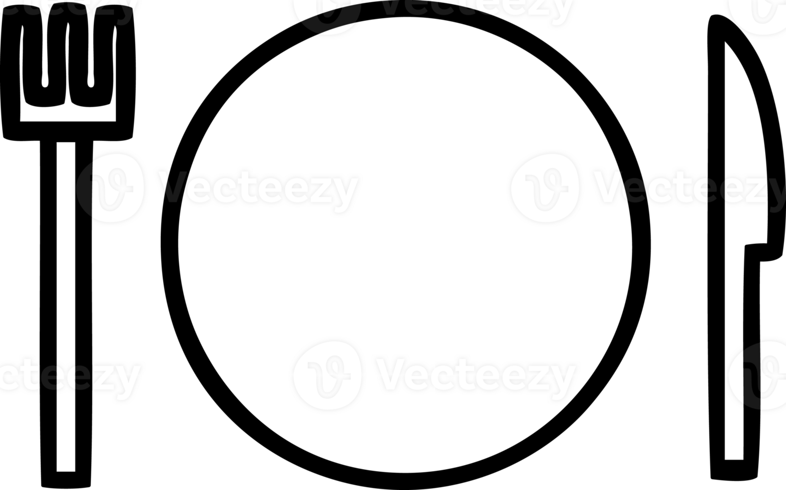 line drawing cartoon of a plate and cutlery icon png