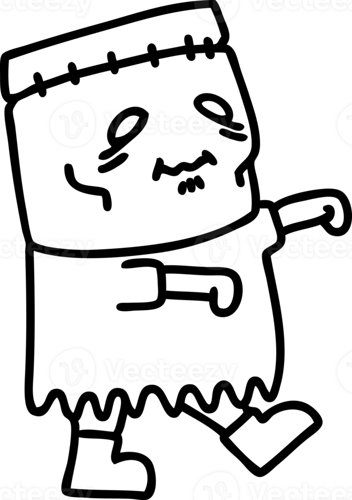 Linie Gekritzel von ein glücklich Untote Zombie Kreatur Gehen Symbol png