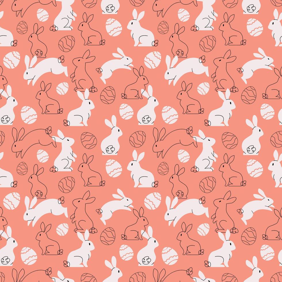 CUTE BUNNY WITH EASTER EGG SEAMLESS PATTERN DESIGN vector