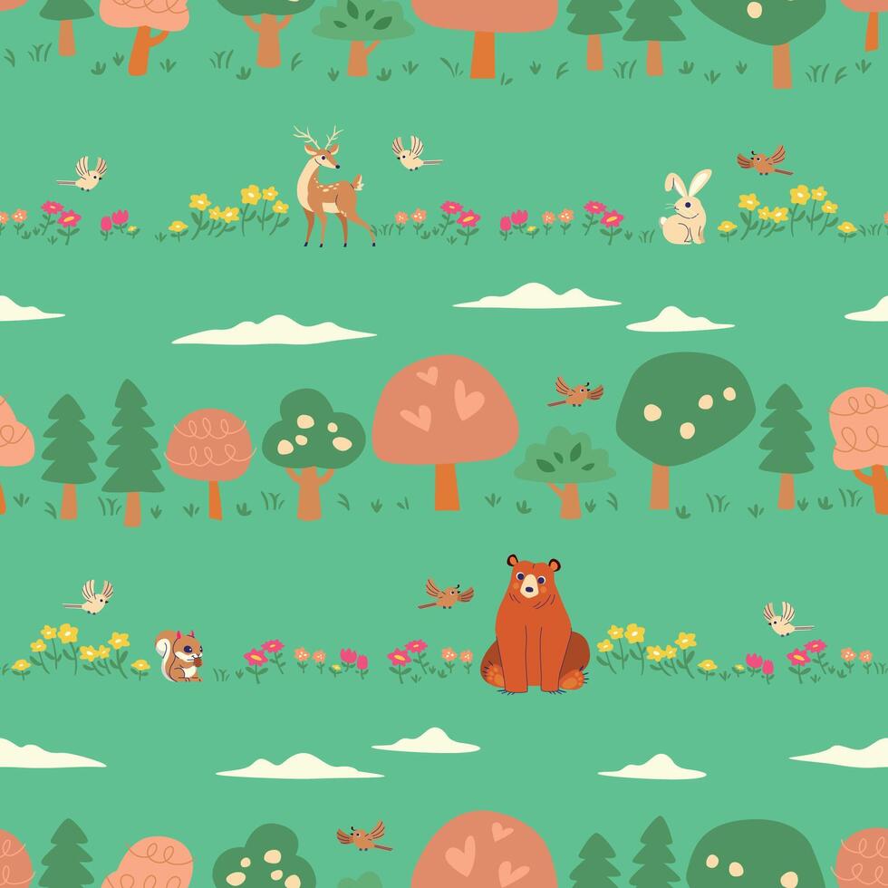 SPRING SEASON ANIMAL AND FLORAL SEAMLESS PATTERN vector