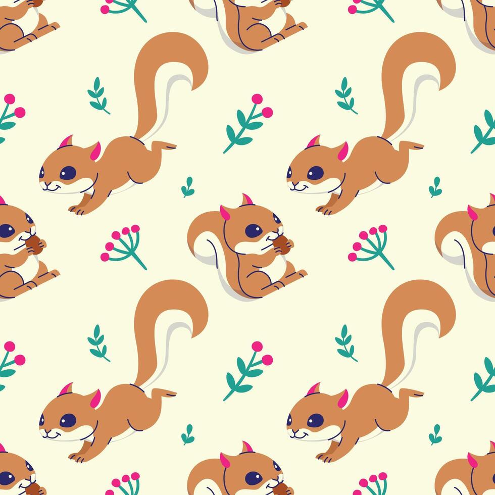 CUTE SQUIRREL WITH FLORAL SEAMLESS PATTERN vector