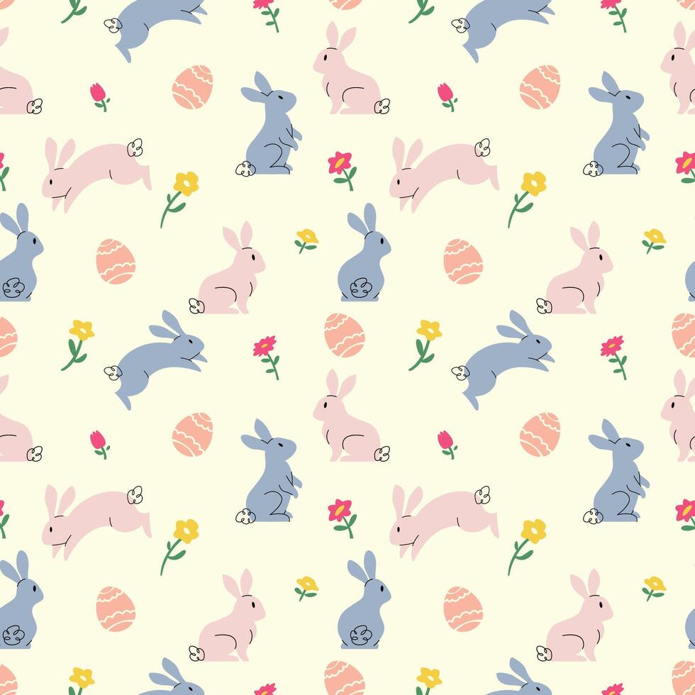 EASTER BUNNY AND EGG WITH FLOWER SEAMLESS PATTERN vector
