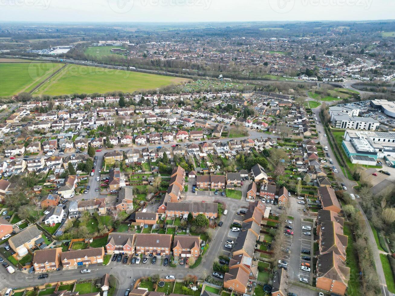 High Angle View of Central Hatfield City Hertfordshire of England, Great Britain. March 9th, 2024 photo