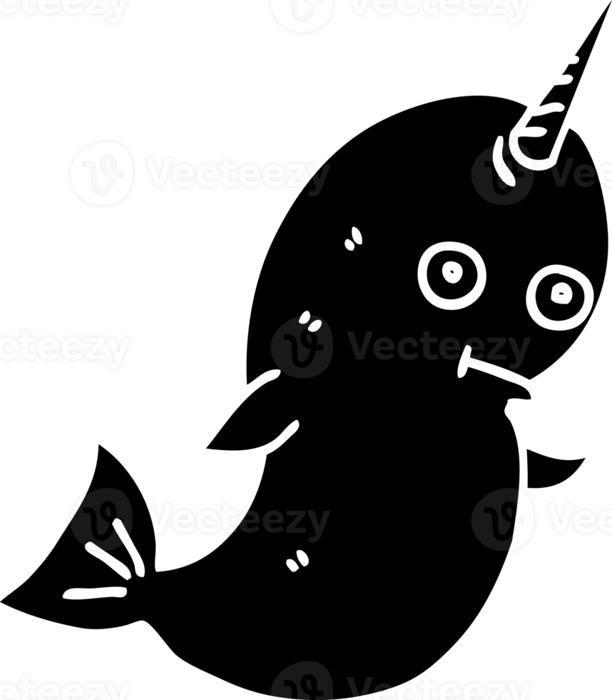 linje teckning tecknad serie vit narval fast svart ikon png