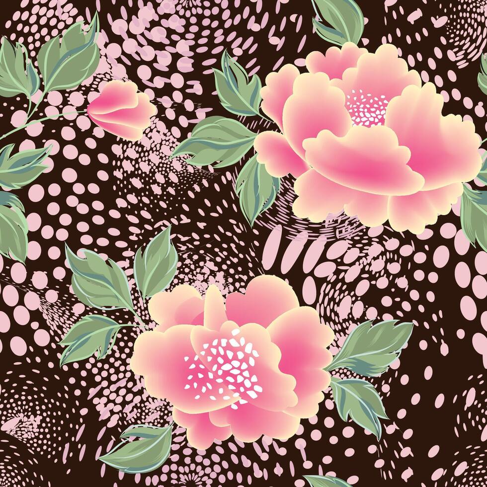 floral sin costura modelo con hojas. flores y polca puntos florecer textura vector