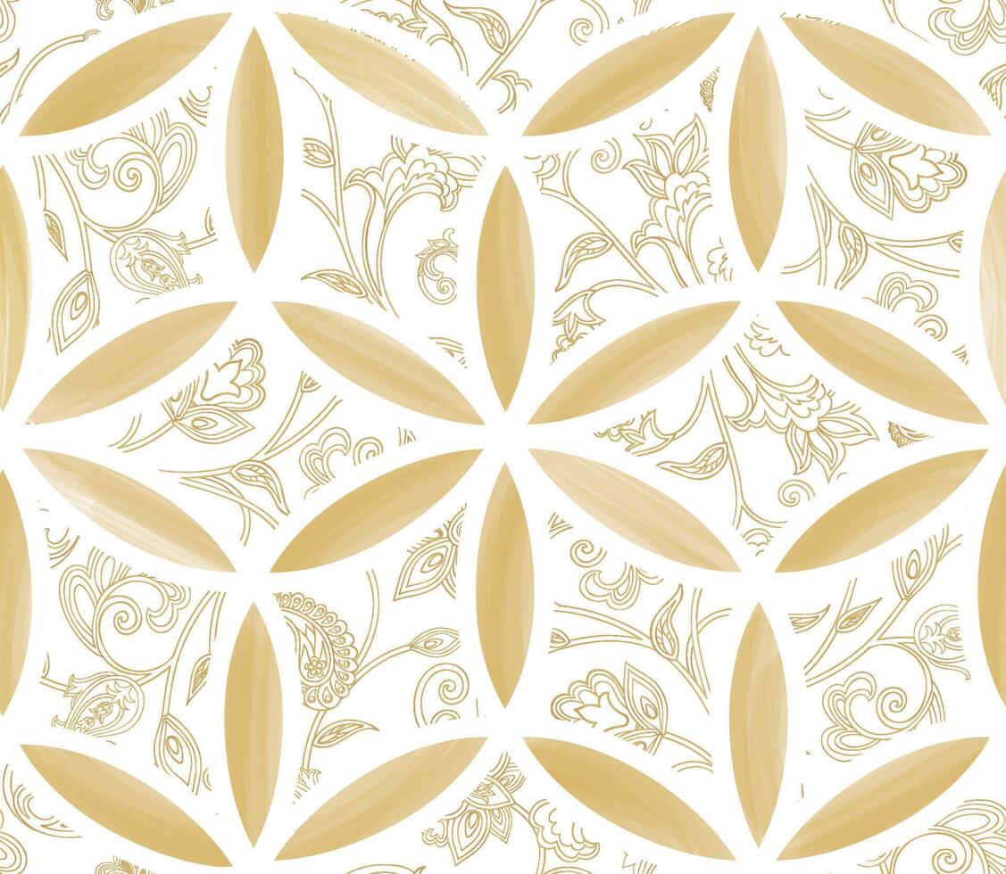 Artistic arabesque line seamless pattern. Abstract ornamental floral drawn watercolor texture. Artistic diagonal flourish diagonal brocade backdrop vector