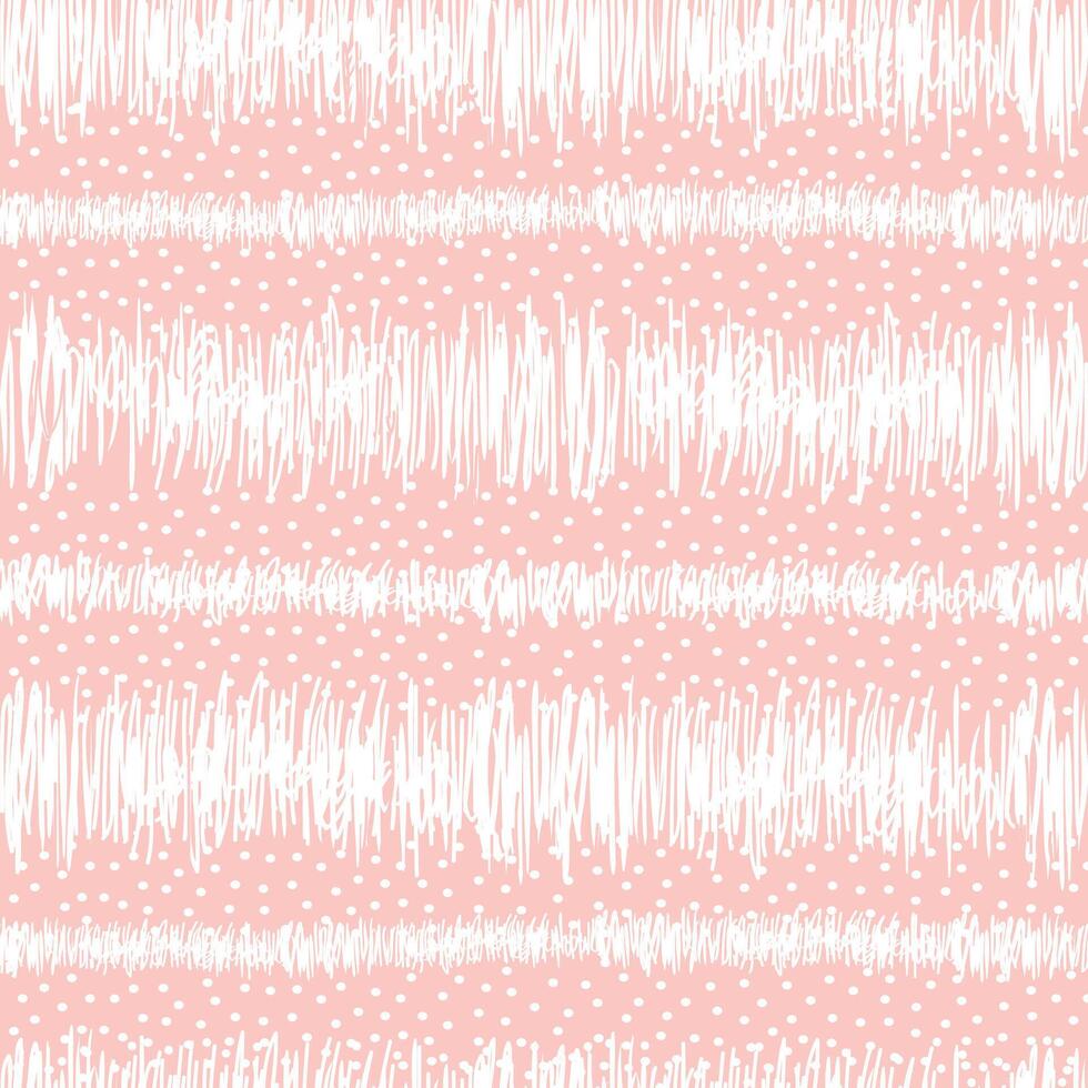 Simple Geometric Seamless Vector Pattern with Cute Striped and Polka Dot Print. Lines and Dots Texture. Gentle Pink Layout.