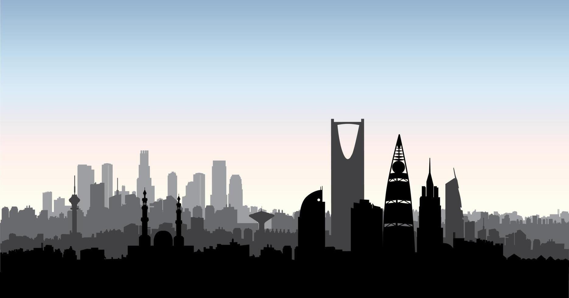 horizonte de la ciudad de Riad. silueta de paisaje urbano con puntos de referencia. fondo urbano vector