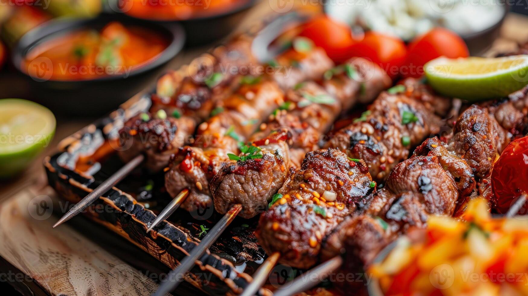 ai generado cerca arriba de varios carne brochetas foto