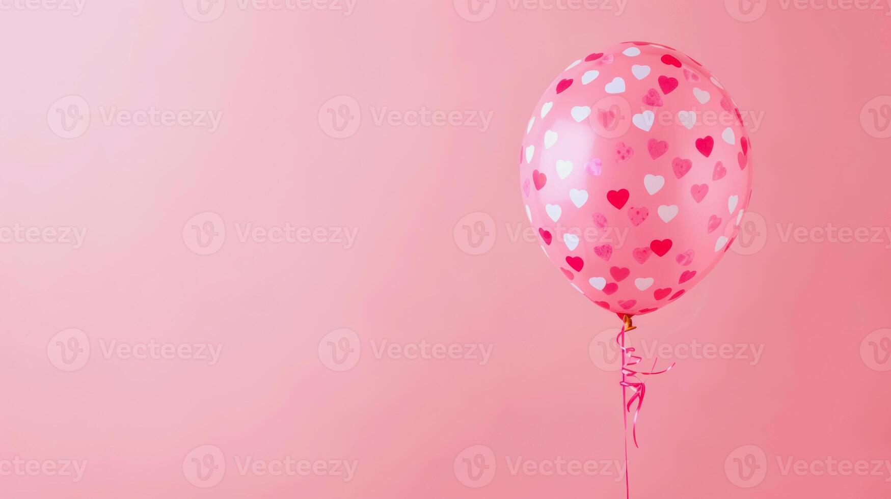 AI generated illustration of a pink balloon with small hearts on pink colored background with copy space photo