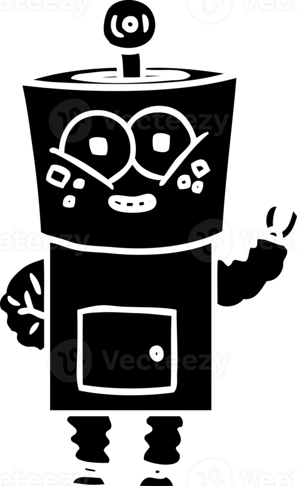 happy cartoon robot waving hello solid black icon png