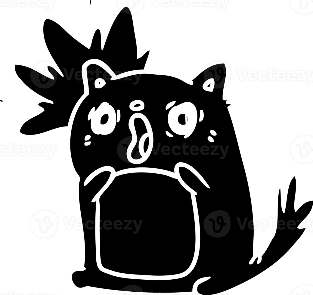 line drawing of a shocked cat amazed solid black icon png