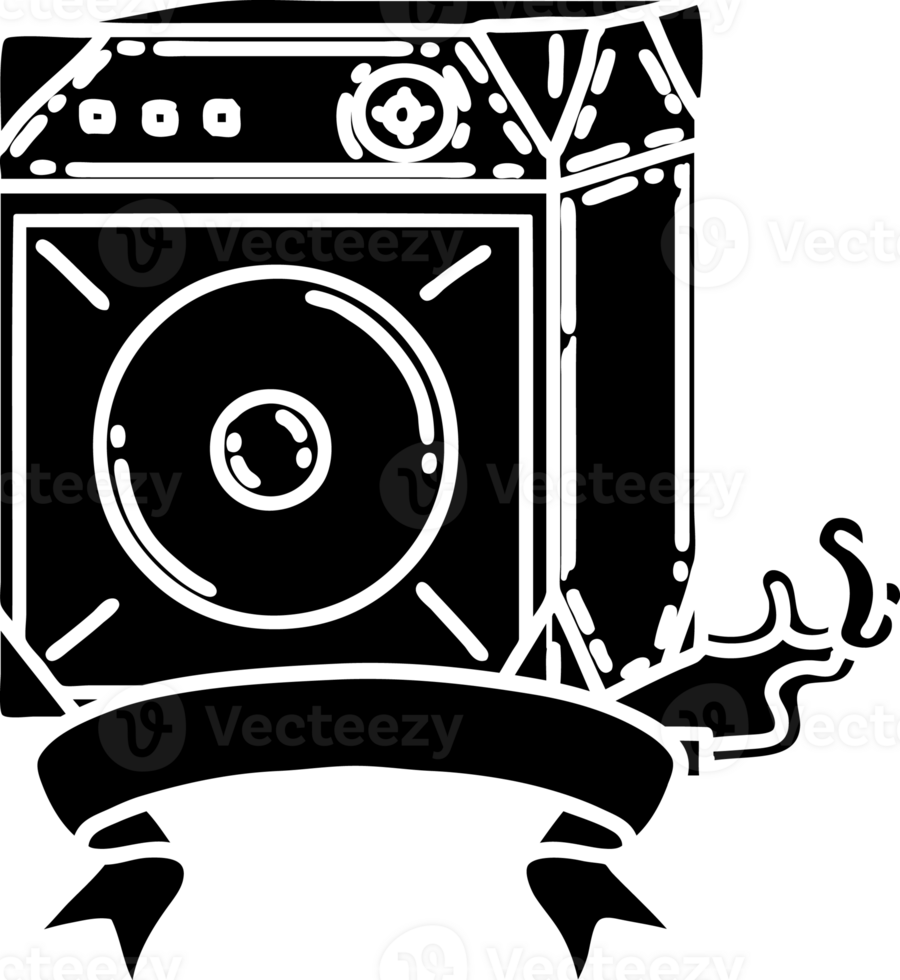 rol banier met zwart lijn werk tatoeëren stijl gitaar versterker solide zwart icoon png