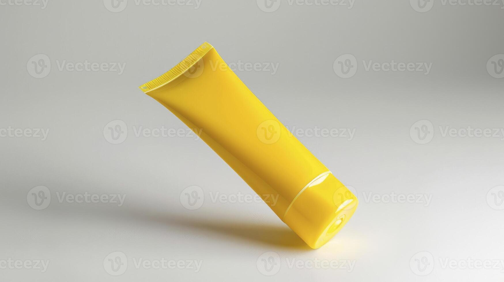 AI generated Soothing Care, Yellow Hand Cream Tube Packaging Presented Against a Clean White Background photo