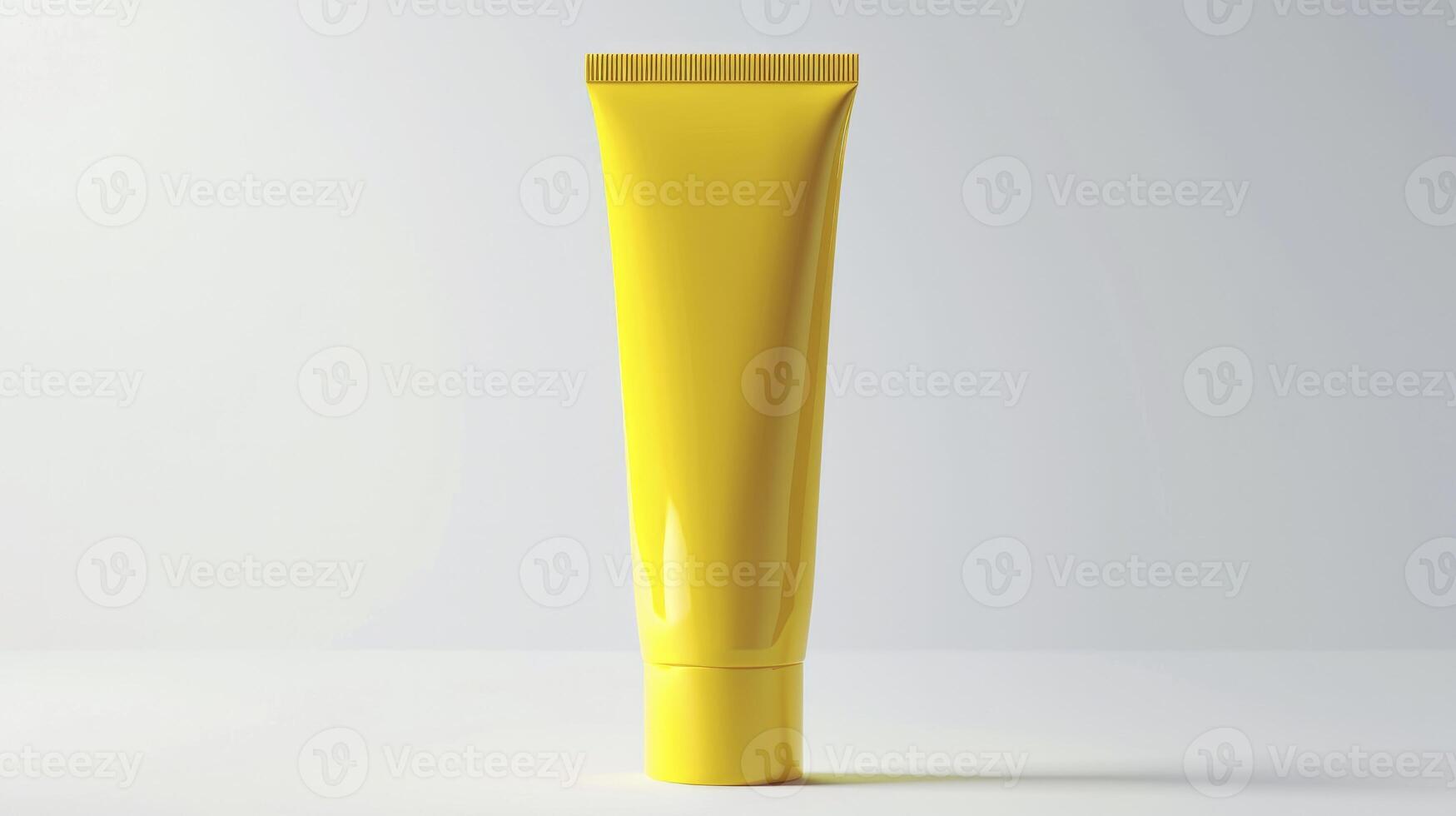 AI generated Soothing Care, Yellow Hand Cream Tube Packaging Presented Against a Clean White Background photo