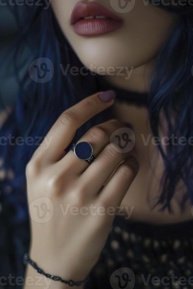 AI generated Glamour of Love, Close-up of a Woman Beautiful Hand Adorned with a Ring, Perfect for Capturing Romance and Valentines Day Spirit photo