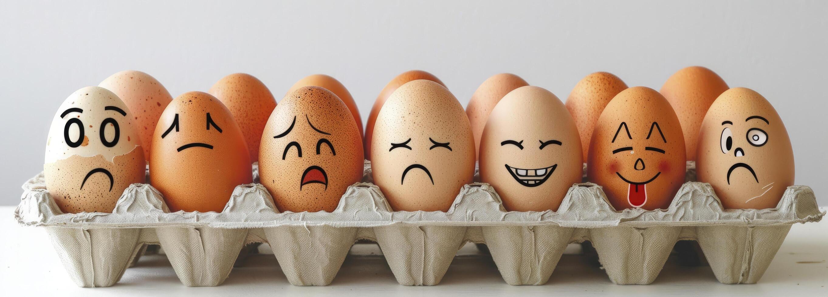 AI generated Emotions faces eggs isolated on white. photo