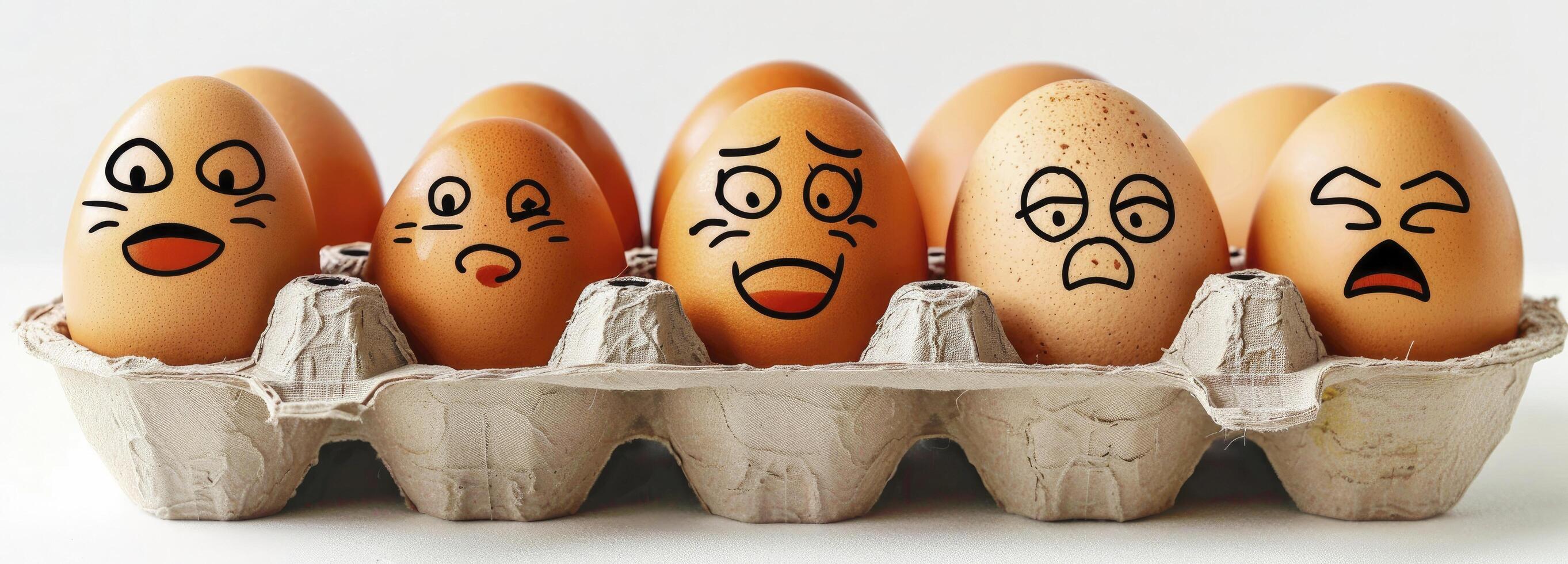 AI generated Emotions faces eggs isolated on white. photo