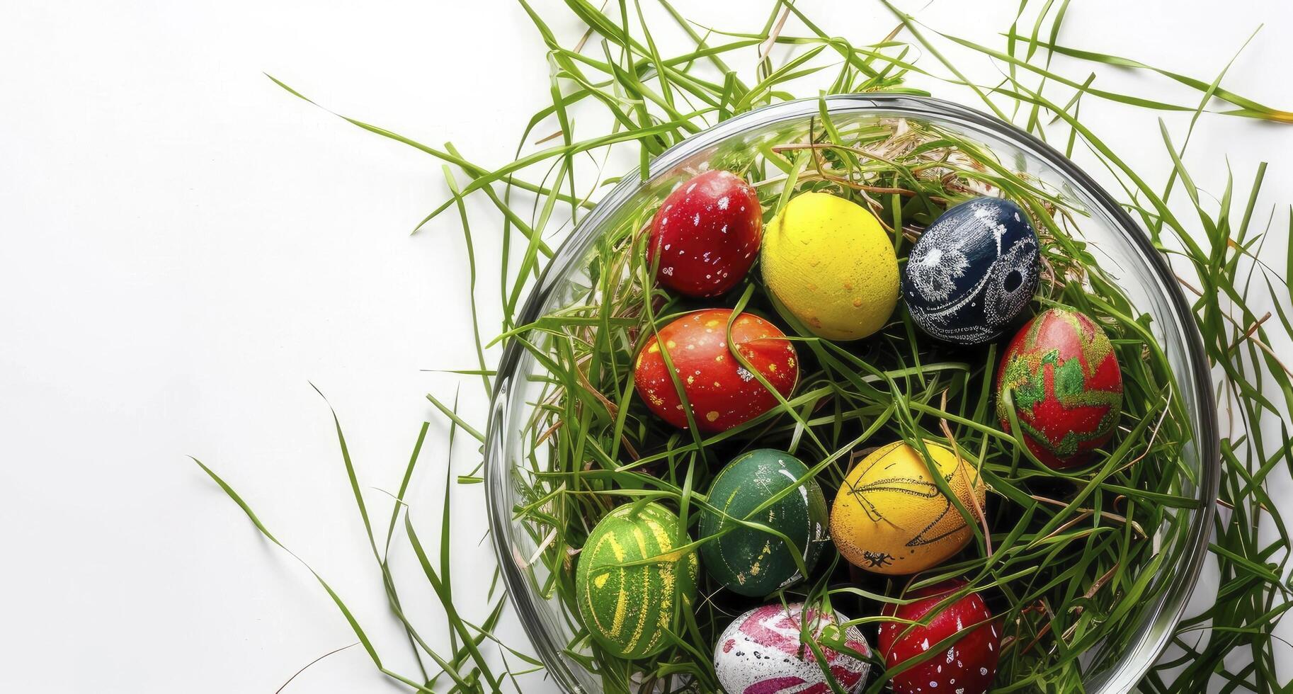 ai generado Pascua de Resurrección huevos decoración en un vaso oval envase aislado en blanco antecedentes foto