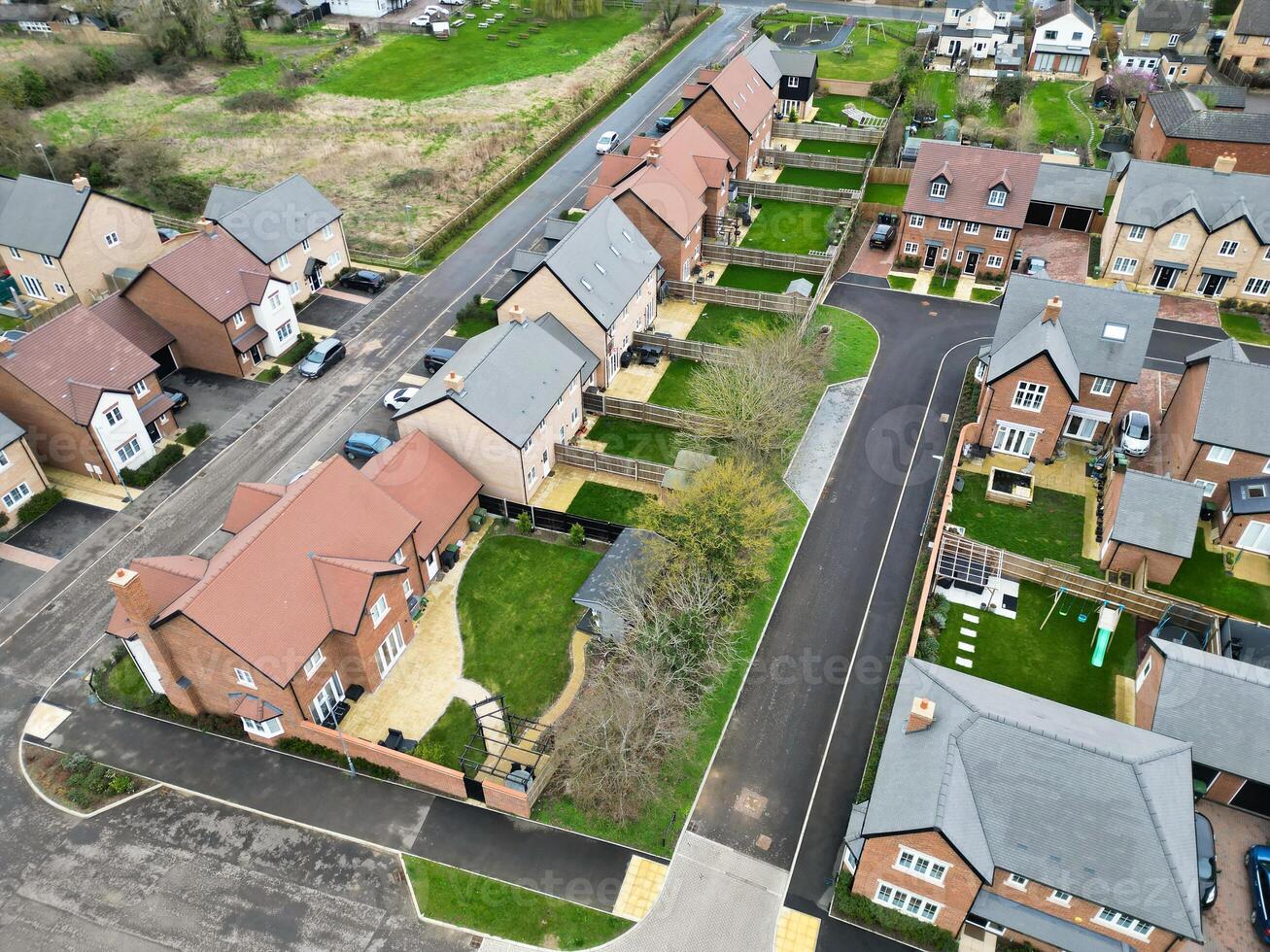 High Angle View of Arlesey Town of England UK. The Footage Was Captured During Cloudy and Rainy Day of Feb 28th, 2024 photo