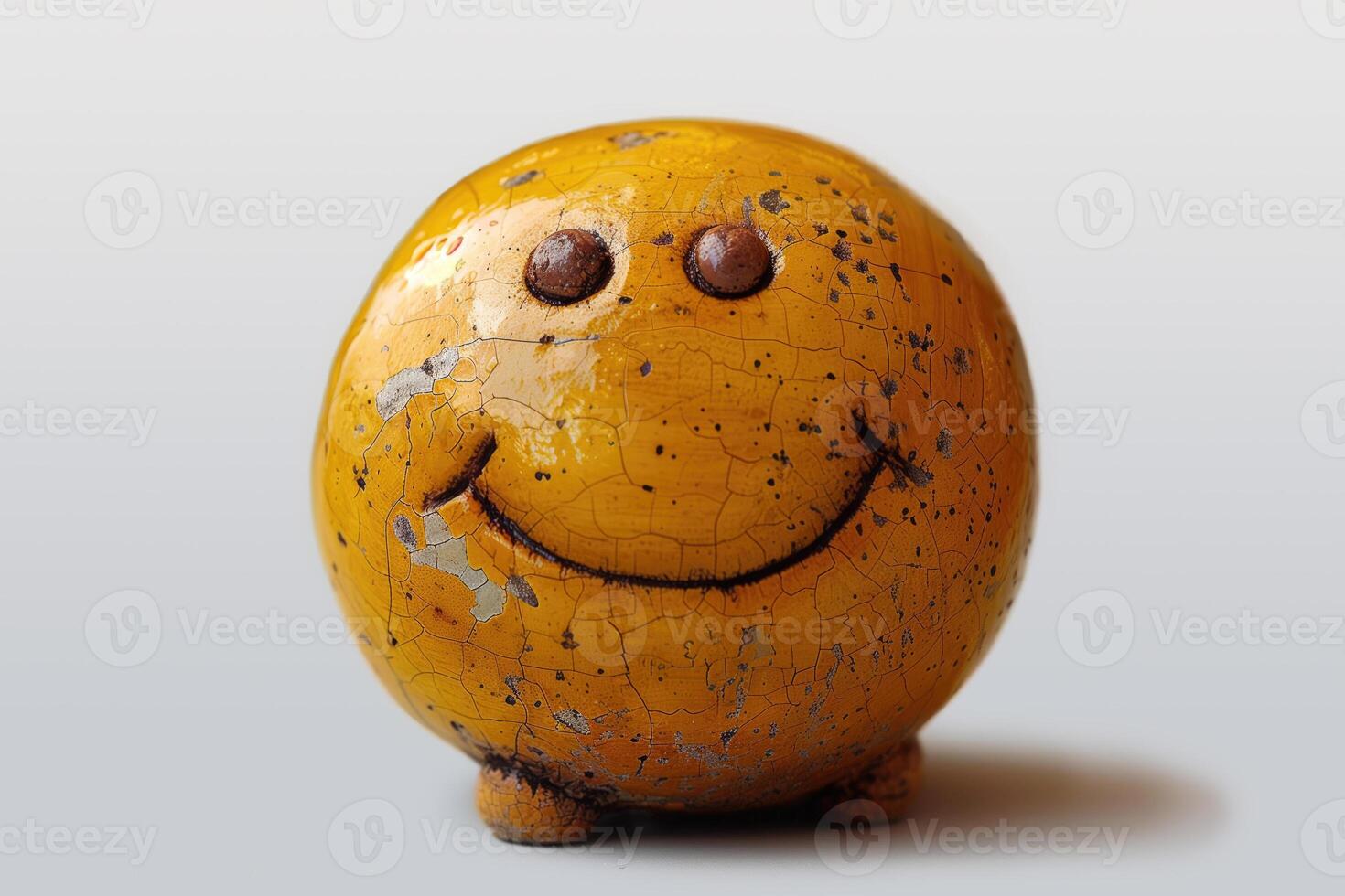 AI generated cute ceramic figurine of a smiley on a white background photo