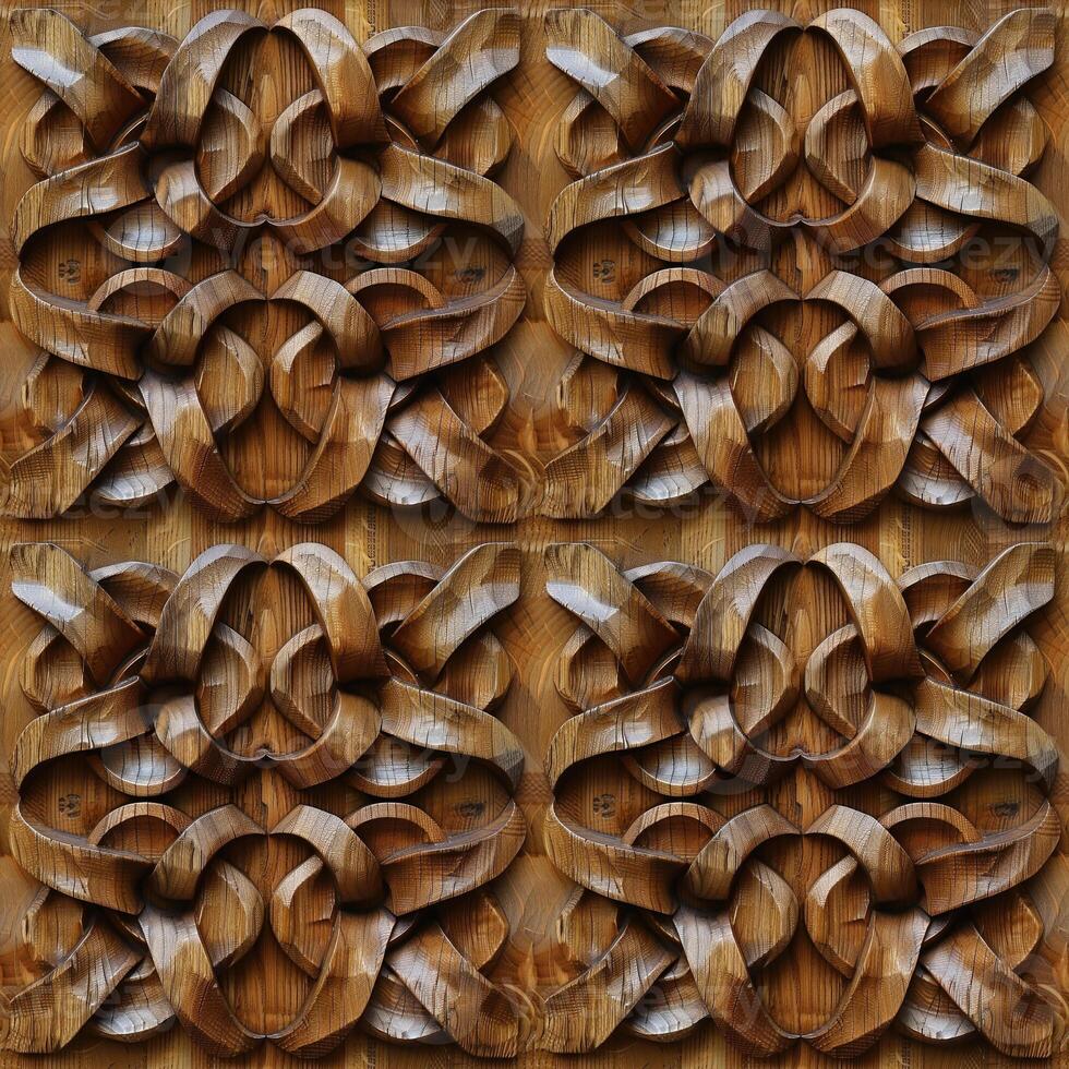 AI generated seamless background, abstract pattern carved on a wooden surface photo