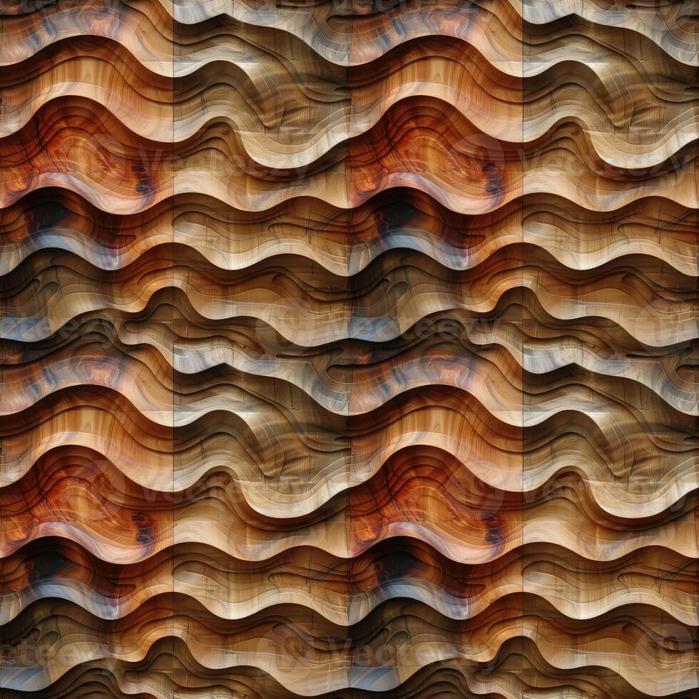 AI generated seamless background, abstract wave pattern carved on a wooden surface photo