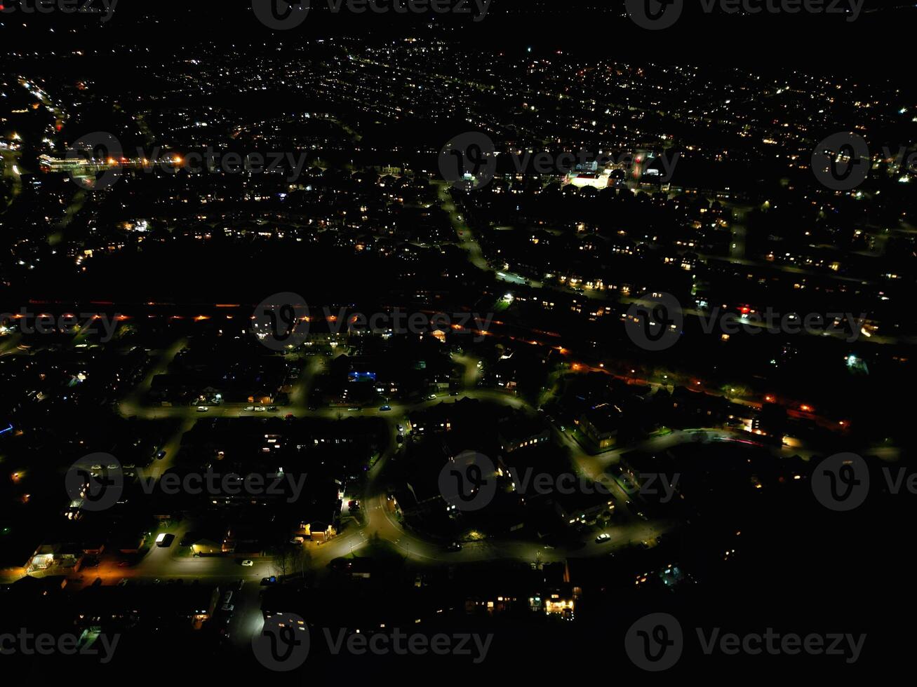 Aerial View of Illuminated Watford City of England UK at Night. March 3rd, 2024 photo