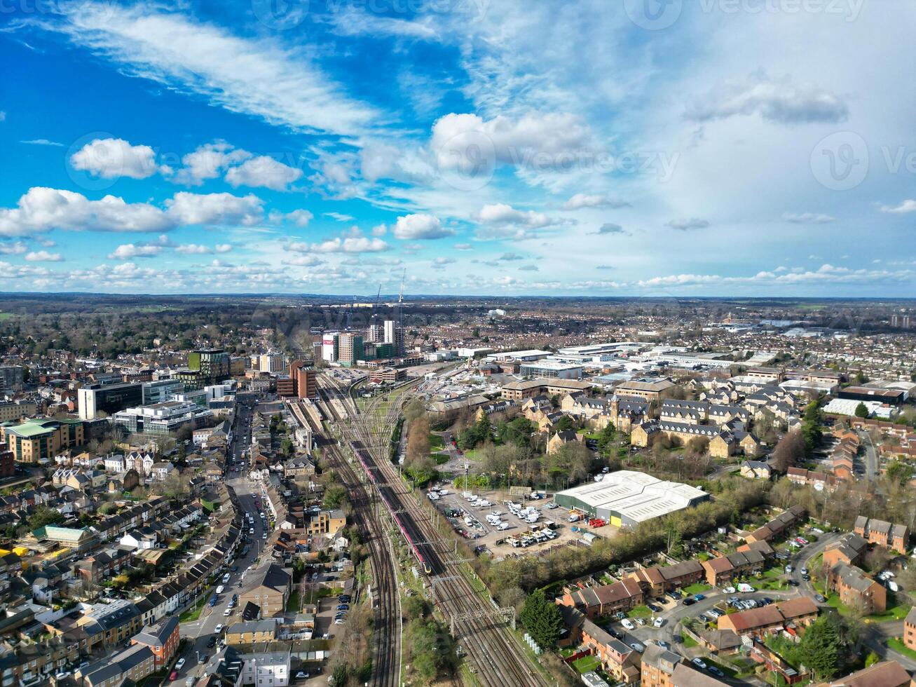 Aerial View of Central Watford City of England United Kingdom. March 3rd, 2024 photo