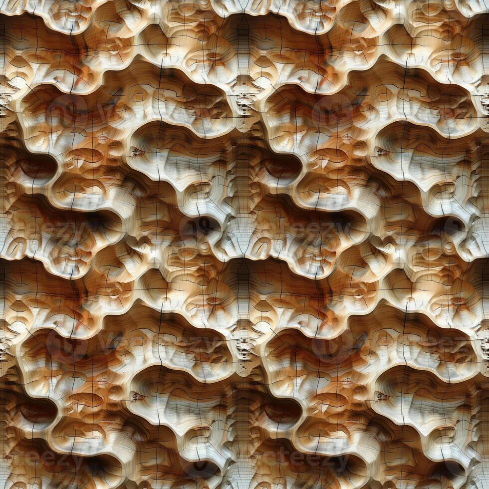 AI generated seamless background, abstract wave pattern carved on a wooden surface photo