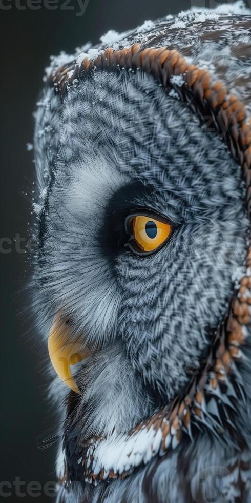 AI generated vertical portrait of great gray owl, strix nebulosa photo