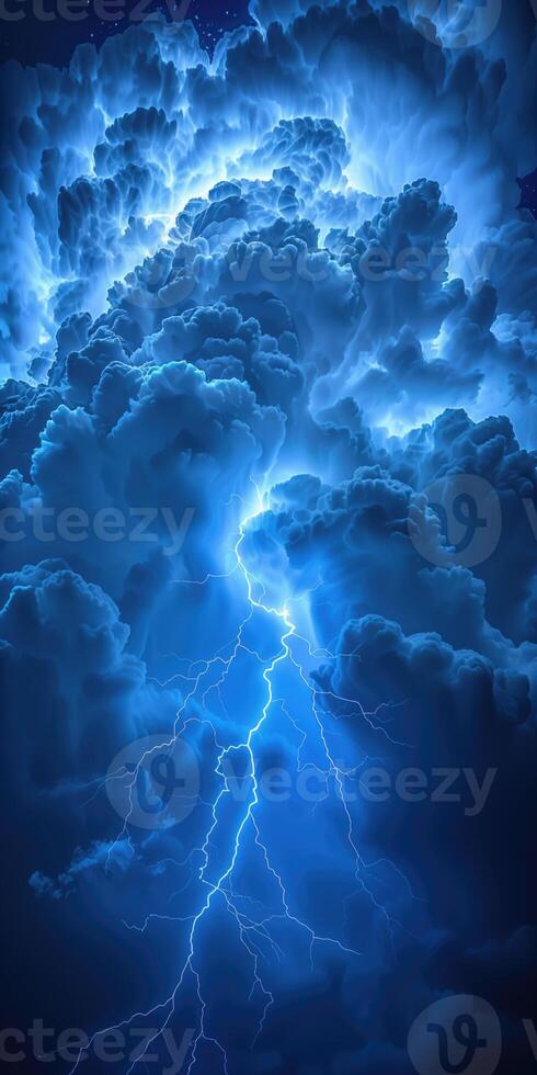AI generated vertical background with storm clouds and thunder lightning photo