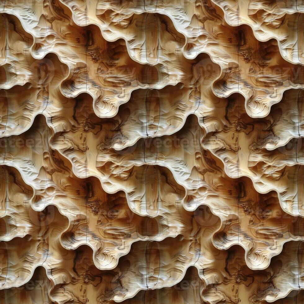 AI generated seamless background, abstract wave pattern carved on a wooden surface photo