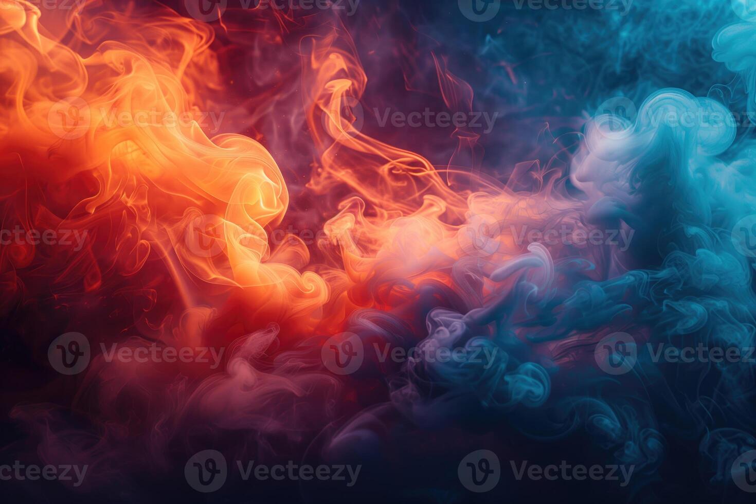 AI generated Dense multicolored smoke of  red, blue and yellow colors on a black isolated background. Background from the smoke of vape photo