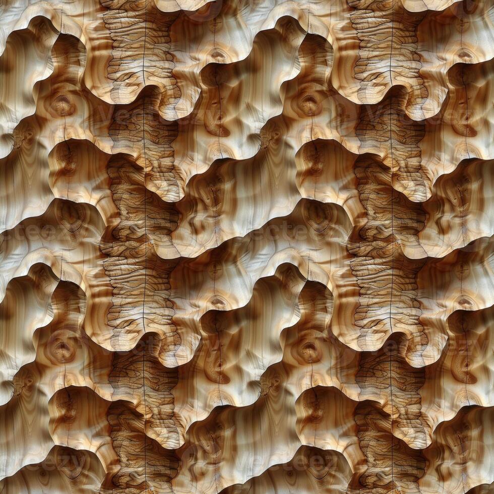 AI generated seamless background, abstract wave pattern carved on a wooden surface photo