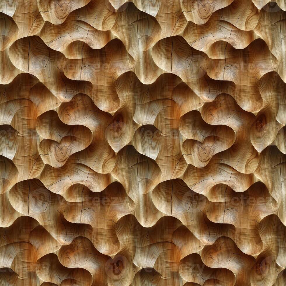 AI generated seamless background, abstract wave pattern carved on a wooden surface photo