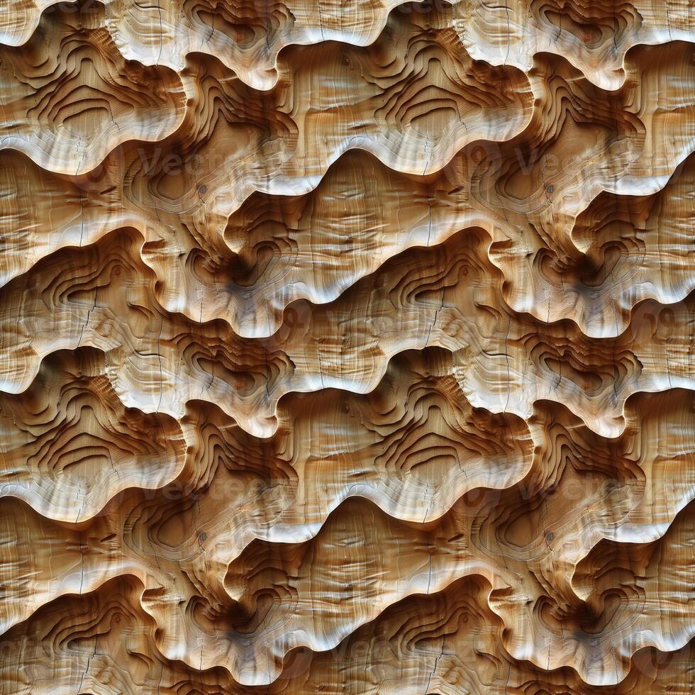 AI generated seamless background, abstract wave pattern carved on a wooden surface photo