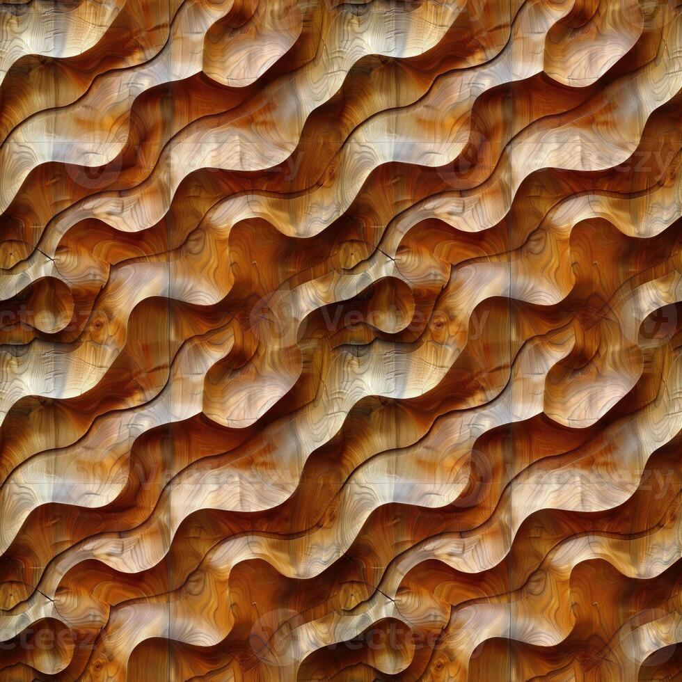 AI generated seamless background, abstract wave pattern carved on a wooden surface photo