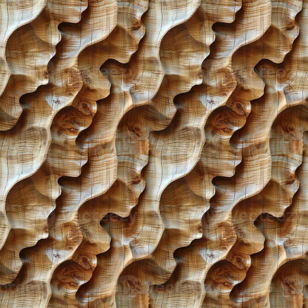 AI generated seamless background, abstract wave pattern carved on a wooden surface photo