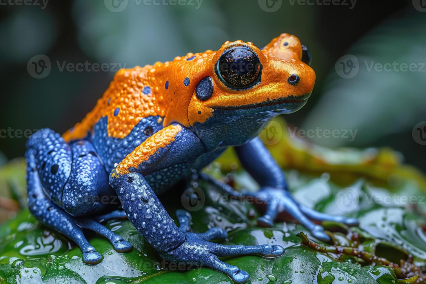 AI generated red and blue poison dart frog photo