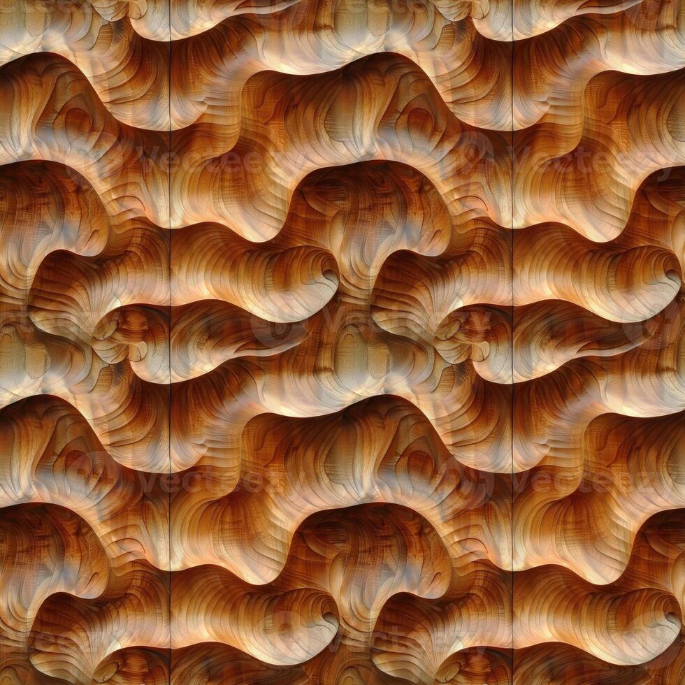 AI generated seamless background, abstract wave pattern carved on a wooden surface photo