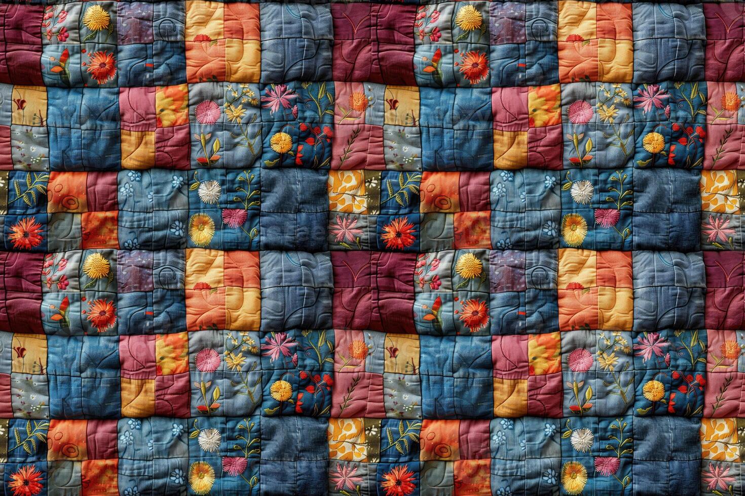 AI generated seamless textile background, colorful patchwork quilt made from pieces of fabric photo