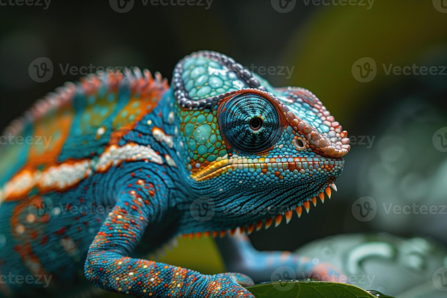 AI generated closeup portrait of colorful chameleon photo