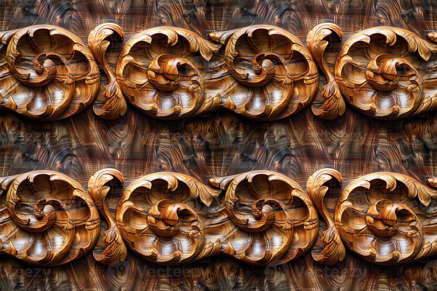 AI generated seamless background, floral pattern carved on a wooden surface photo