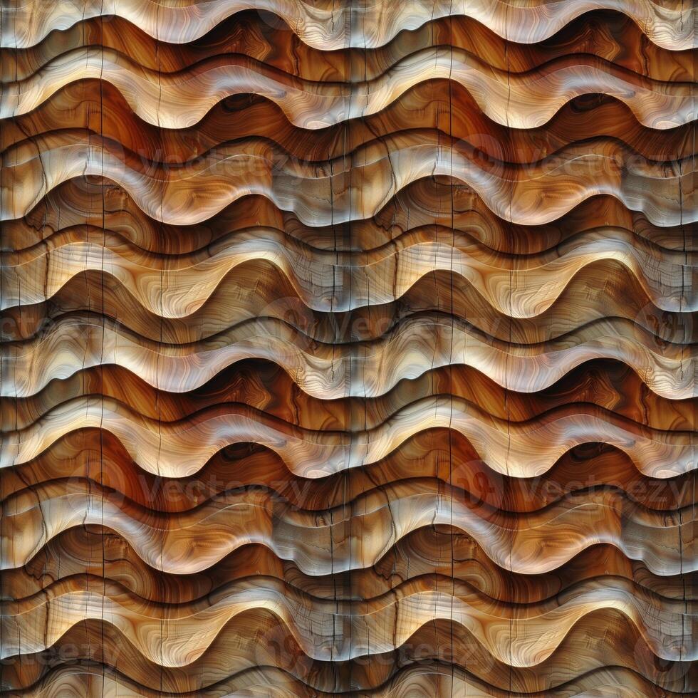 AI generated seamless background, abstract wave pattern carved on a wooden surface photo
