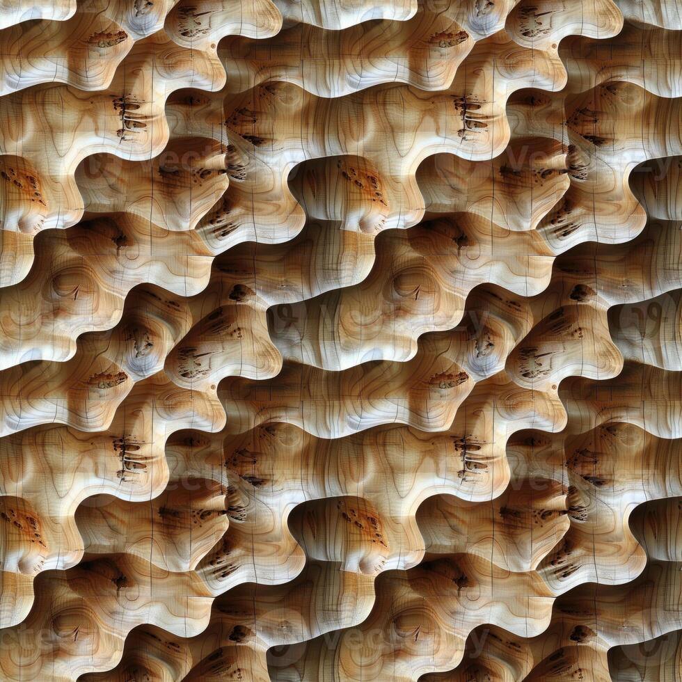 ai generado sin costura fondo, resumen ola modelo tallado en un de madera superficie foto